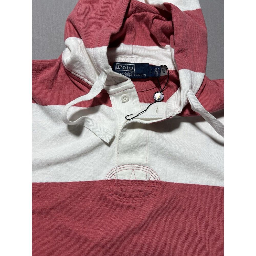 Polo Ralph Lauren Men's Striped Jersey Hooded Rugby Shirt Hoodie Red Size S - Picture 5 of 11